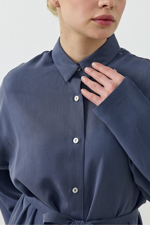 Oversize Gömlek Lacivert - 5