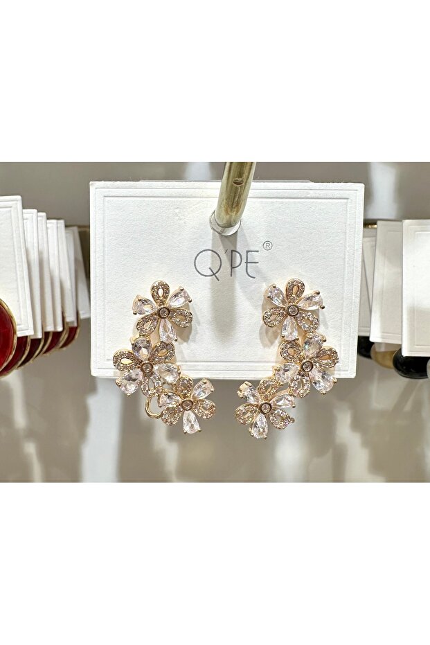 Qpe Zircon Stone Stainless Steel Vip Flower Earrings