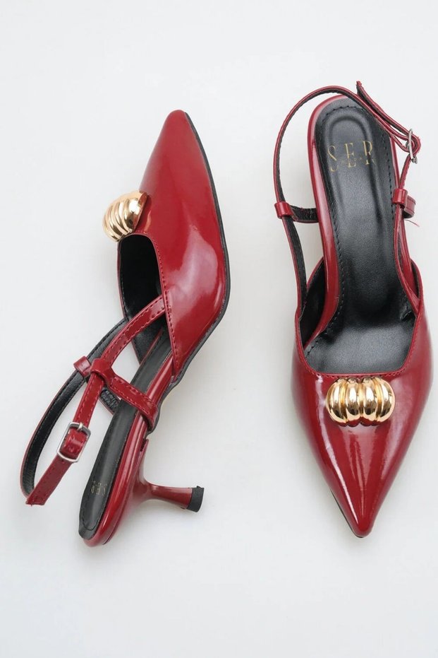 Heeled Women's Shoes - 5 cm Stiletto Heel U Pointed Toe Women's Stiletto Shoes Claret Red Patent Leather
