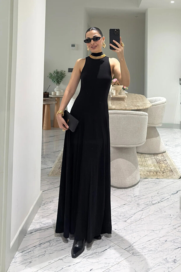 Rochie lungă Zero Sleeve guler ridicat lejer - 4