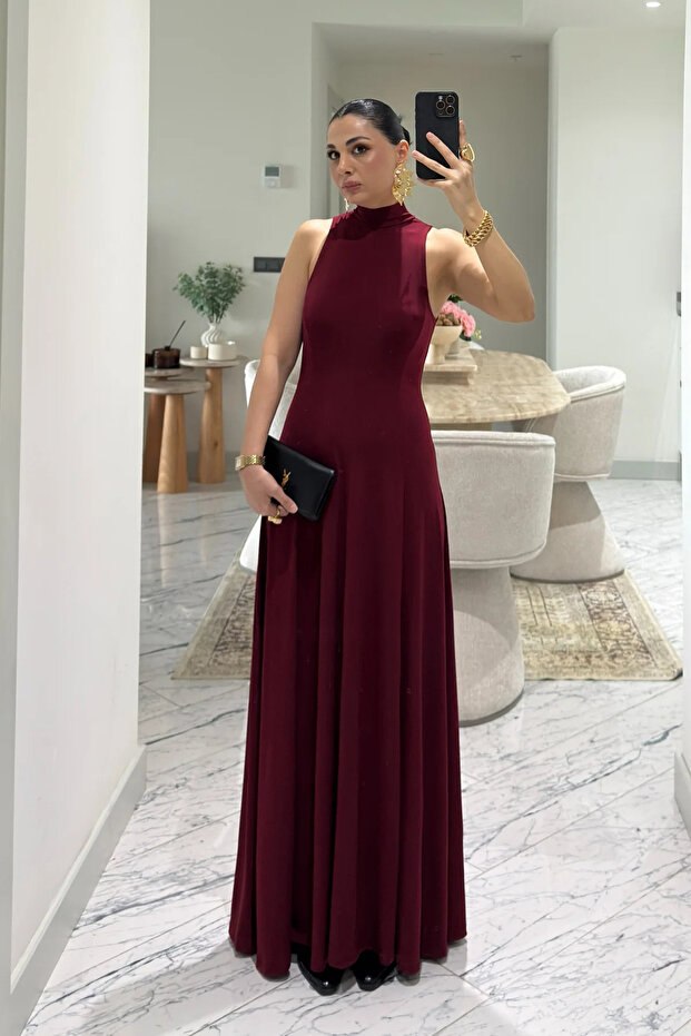 Rochie lungă Zero Sleeve guler ridicat lejer - 3