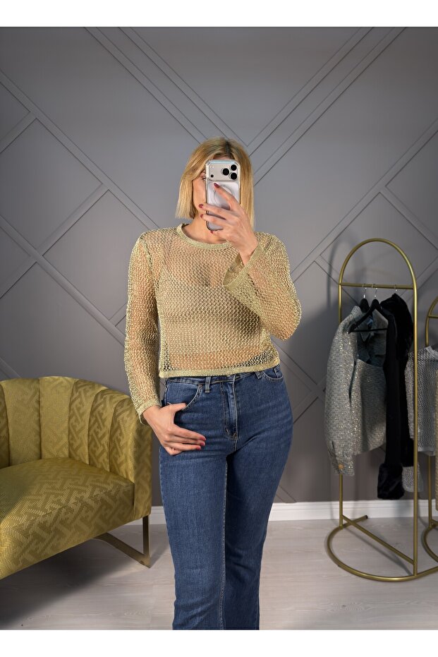 File Örgü Gold Simli Bluz - 4