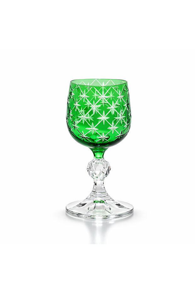 Emerald Green Star Patterned Crystal Footed Water Glass | Premium Cocktail & Coffee Sidekick