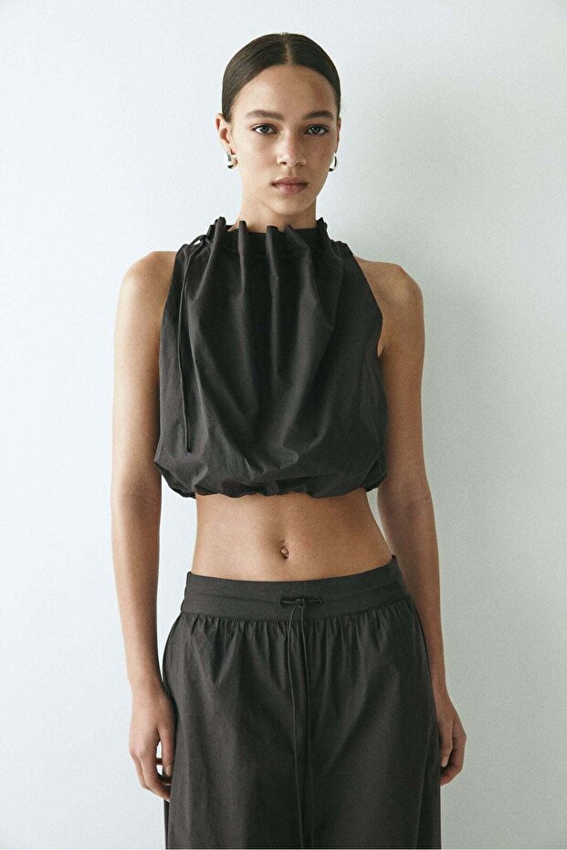 Drawstring-detail poplin top