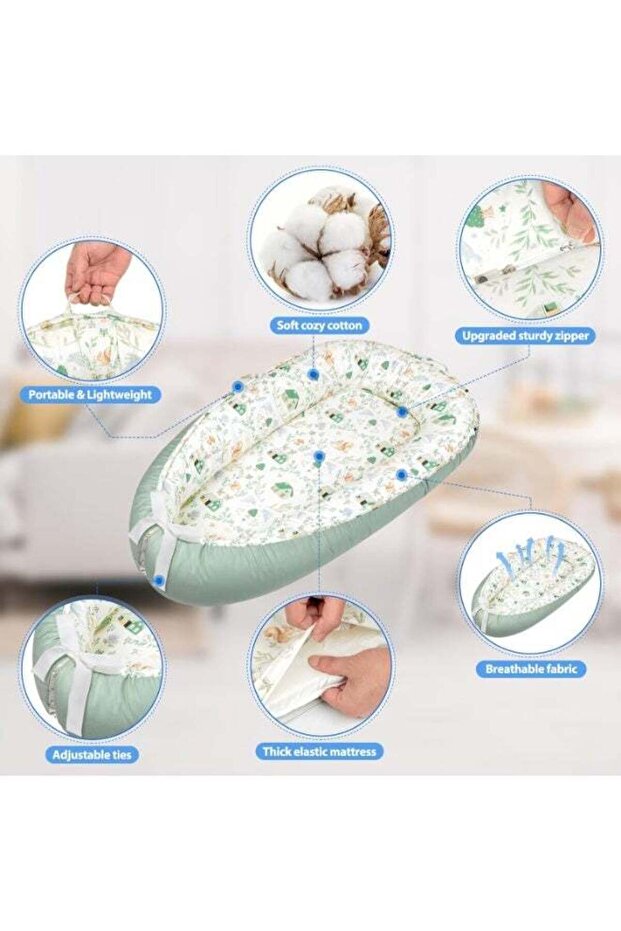 Baby Lounger & Co-Sleeping Nest, Portable Foldable Infant Sleeper with Washable Cotton