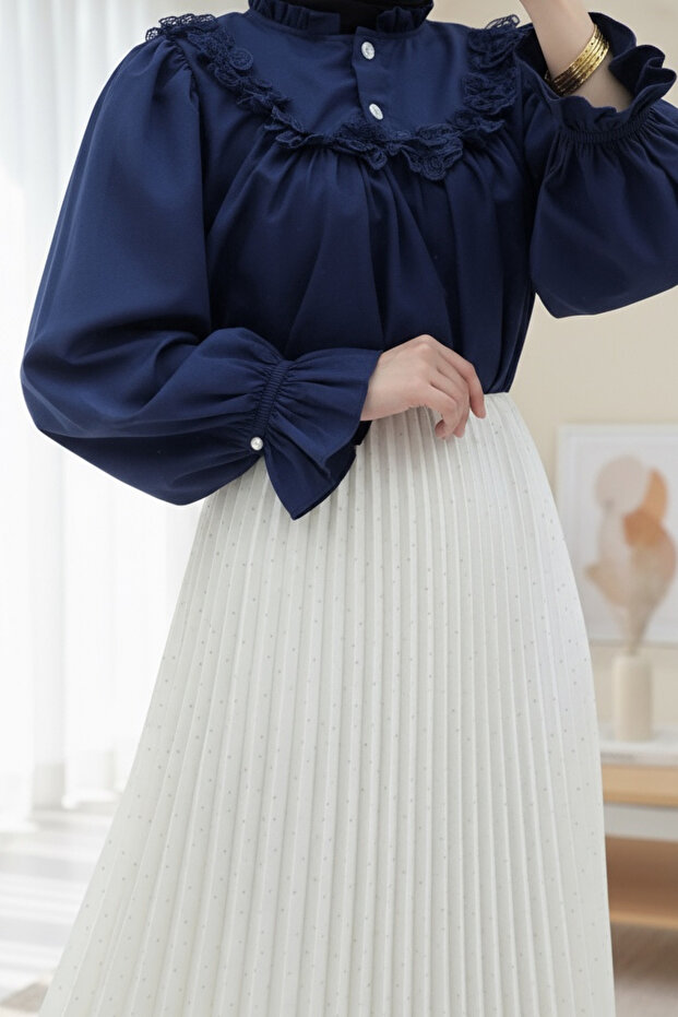 Taşlı Pliseli Etek - 4