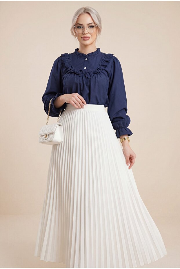 Taşlı Pliseli Etek - 2