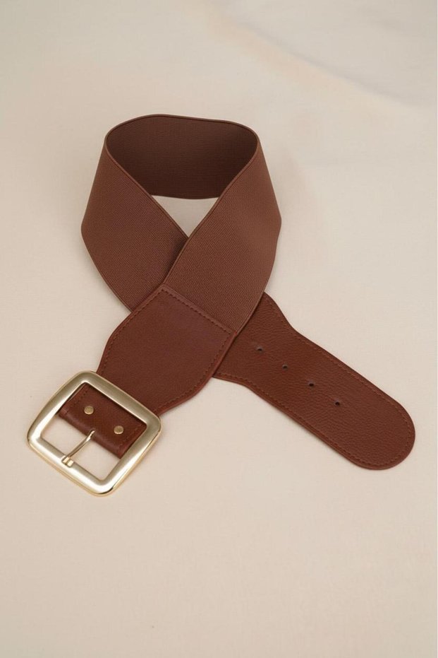 Gold Buckled Elastic Women's Belt I, Jacket Belt I, Dress Belt I.