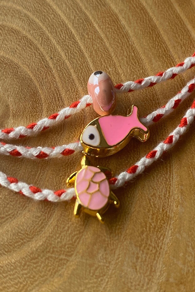 3-Piece Pink Fish Turtle Glass Bead Luxury Marteniçka Lucky Bracelet