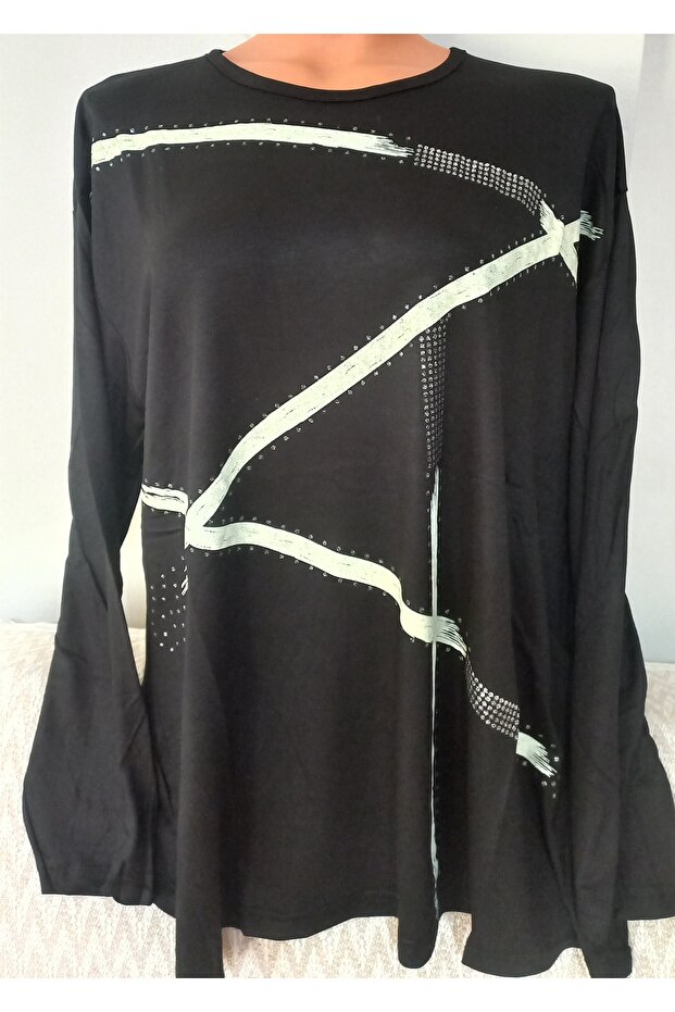 Er Clothing Combed Cotton Blouse Long Sleeve Crew Neck Black