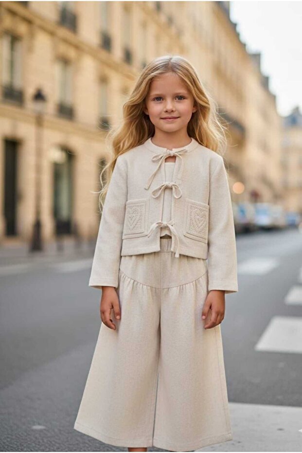 3-Piece Set with Sequin Embroidered Pants for Girls Ke Linen Akim