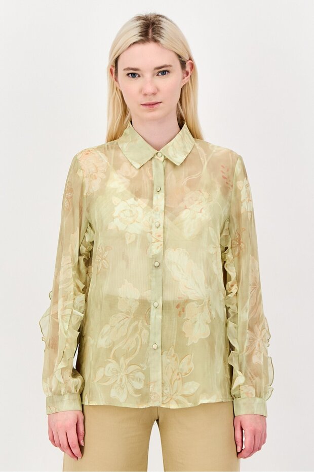 Women Spread Collar Floral Print Long Sleeve Shirt, Multicolor