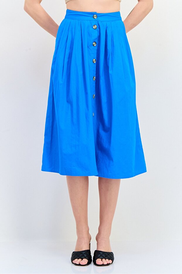 Women Solid Midi Skirt, Blue