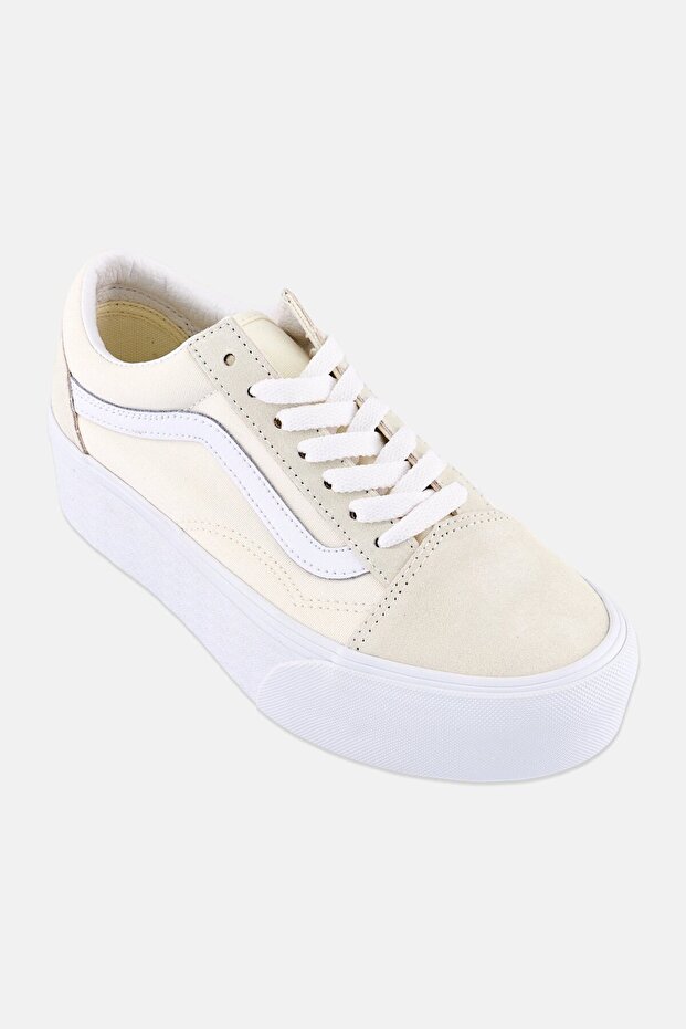 Women Old Skool Stackfo Lace Up Skateboarding Shoes, Beige - 1