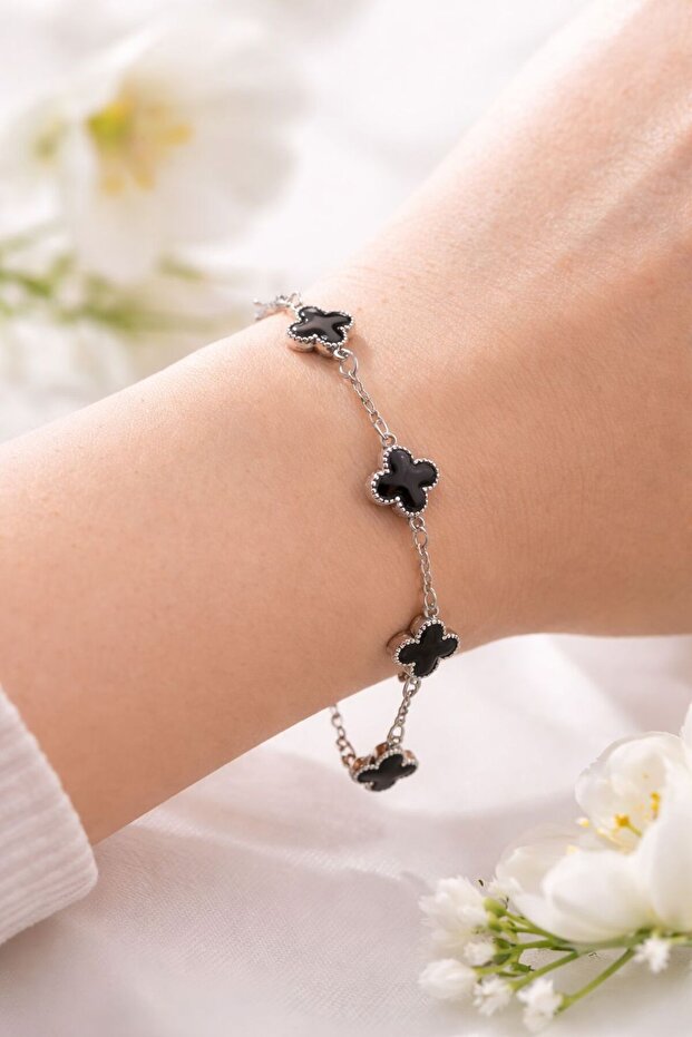 Siyah Çelik Yonca Bileklik - 1