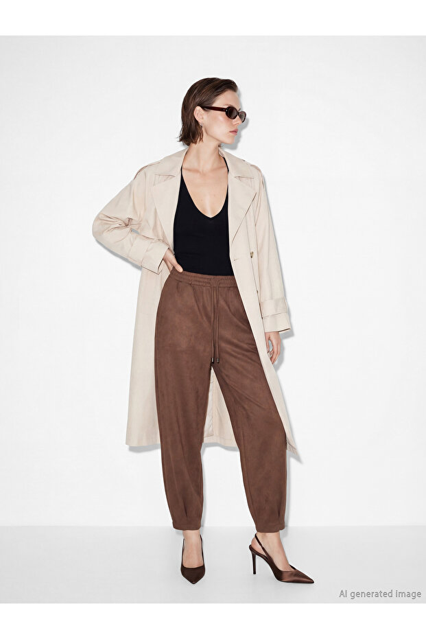 Esvab • Modern & Distinctive Women's Jogger Pants with Waist Drawstring and Suede Look