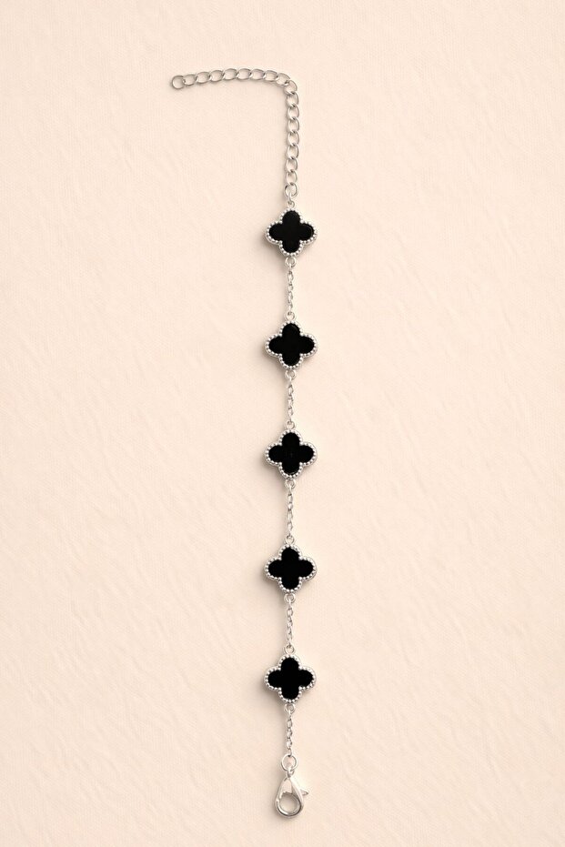 Siyah Çelik Yonca Bileklik - 3