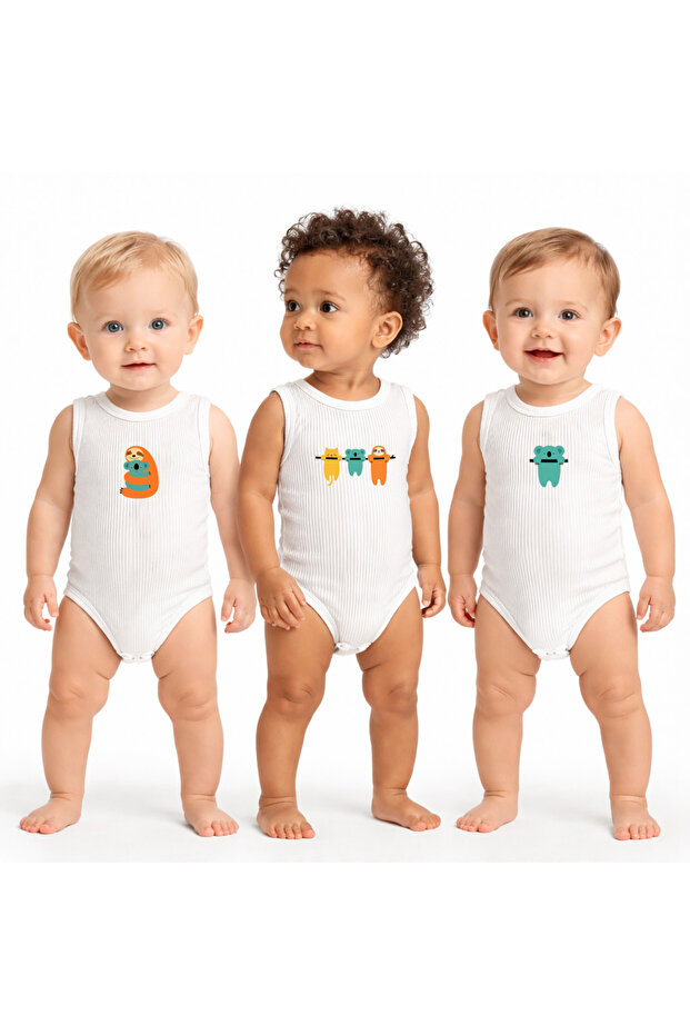 Unisex Baby Athlete Bodysuit Rib Knit 100% Cotton Minimal Koala Printed