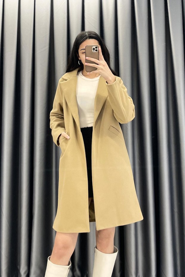 Single Button Detail Melton Coat - Mustard Mustard