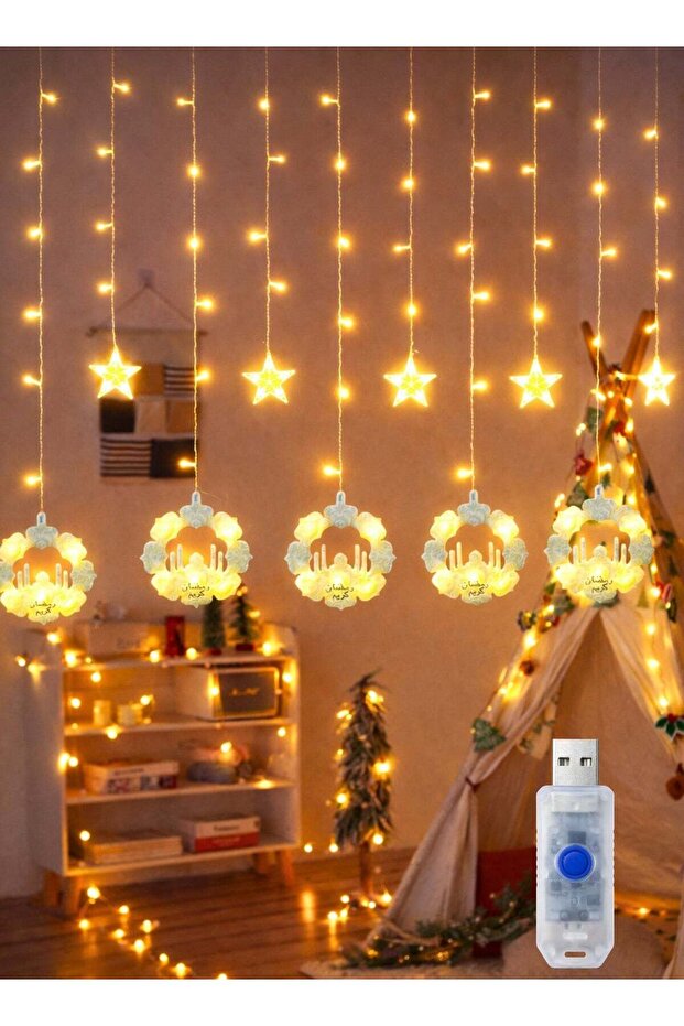 ستائر إضاءة LED رمضانية مزينة بنجوم ومسجد