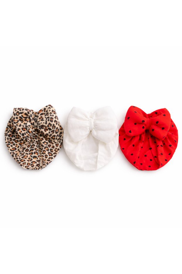Baby Girl Bowknot Bonnet 100% Cotton Stretchy Soft Set of 3