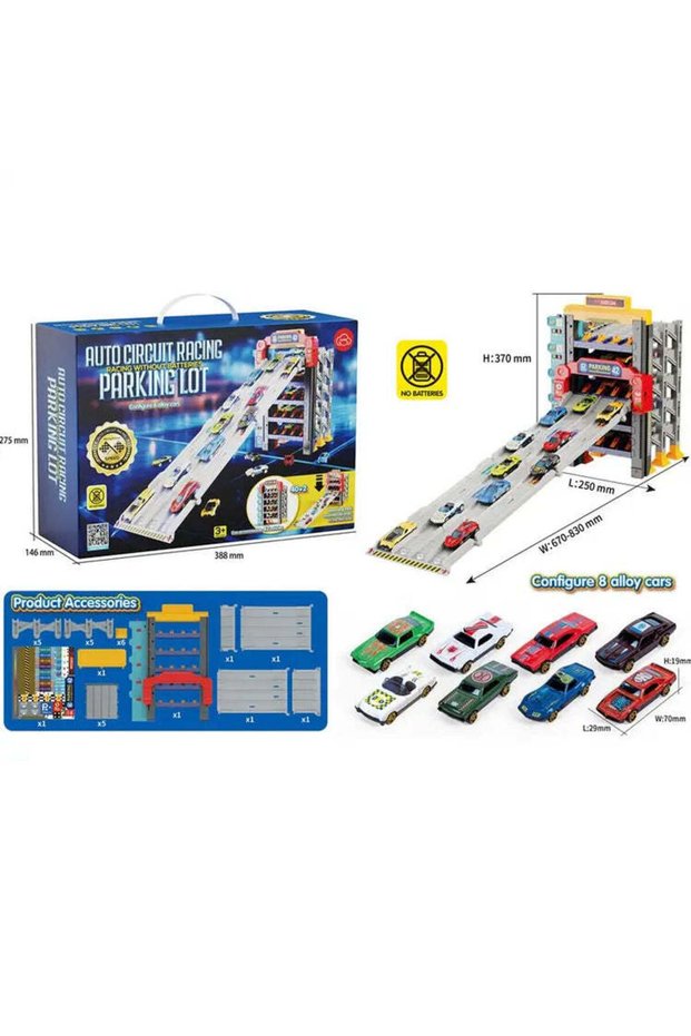 Auto Circuit Racing Without Batteries Parking Lot With 8 Alloy Cars