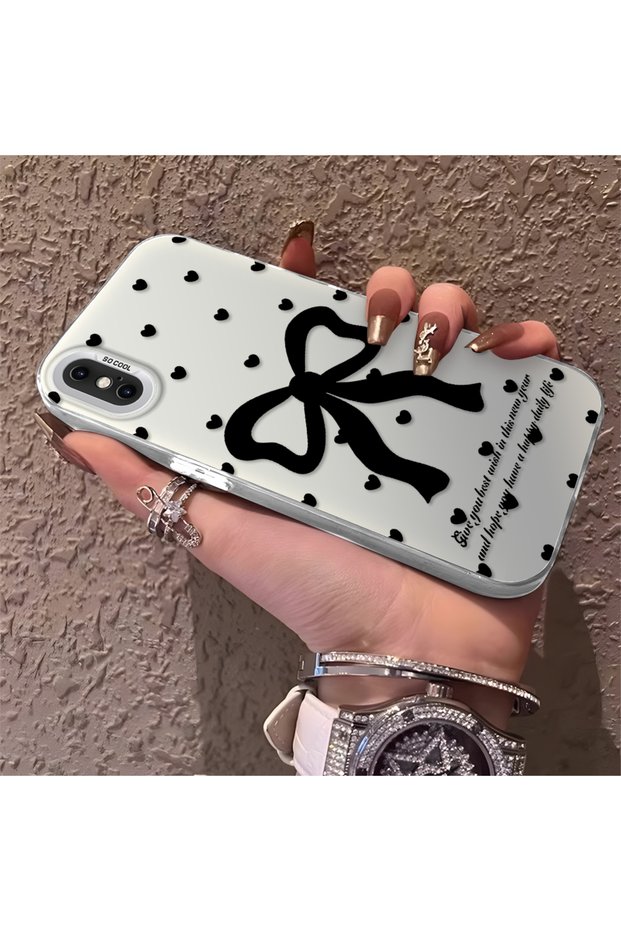 Silicone Edge Hard Back Anti Fall Phone Case Compatible with iPhone XS Max Bowknot Patterned