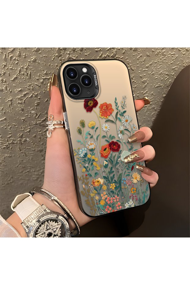 iPhone 11 Pro Max Compatible Silicone Edge Hard Back Anti-Fall Phone Case Floral Print