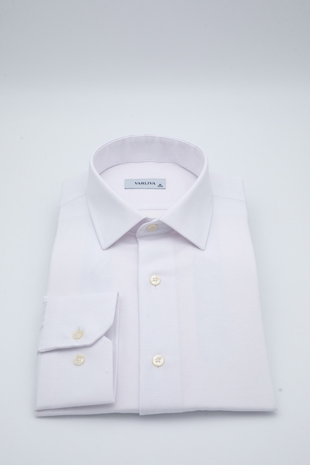 Men's Textured White Shirt Slim Fit Long Sleeve – Modern & Stylish Design