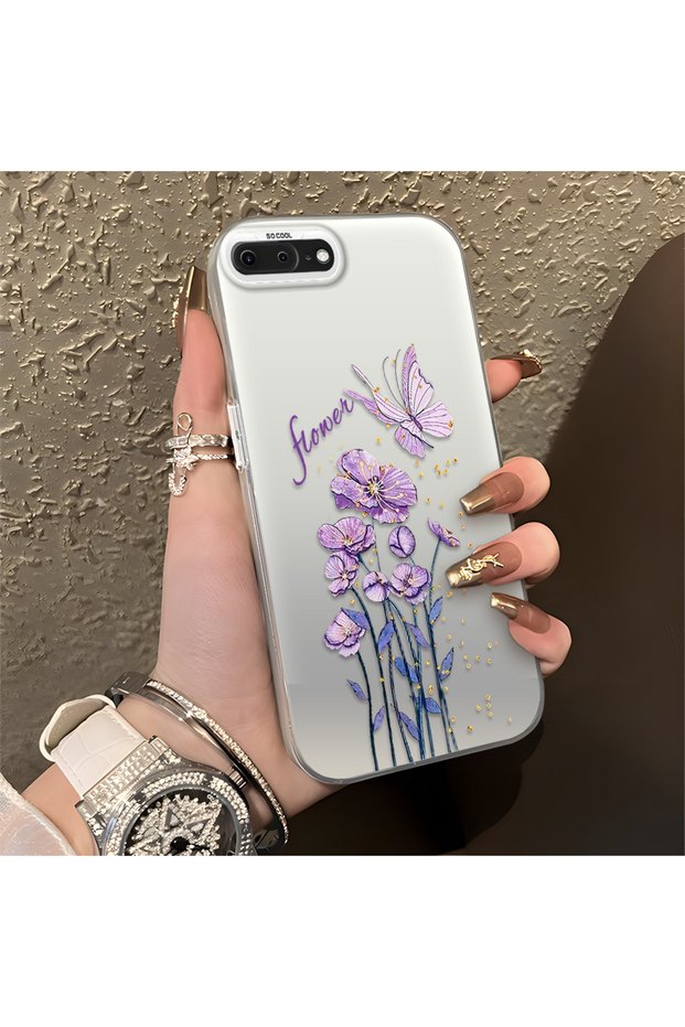 iPhone 7 Plus Compatible Silicone Edge Hard Back Anti-Fall Phone Case Floral Print