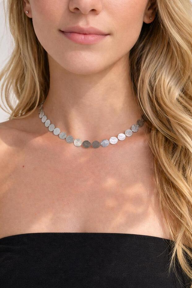 Silver Disc Choker Luxury Kolye