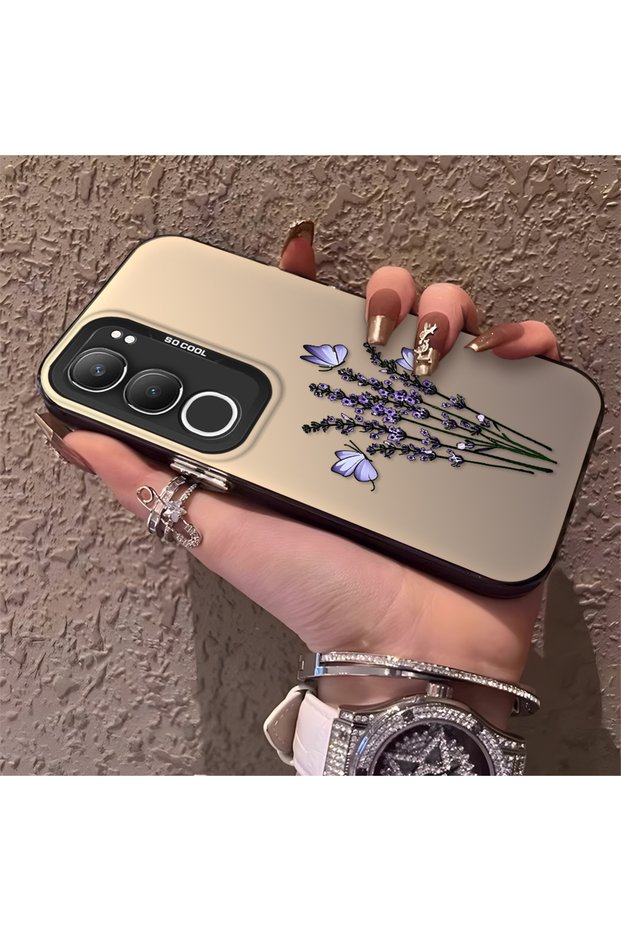 Silicone Edge Hard Back Anti Fall Phone Case Compatible with Vivo Y19S Floral Print