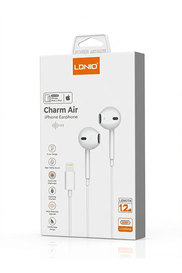 سماعات أذن Charm Air لأجهزة iPhone - موصل Lightning - طول 1.2 متر - أبيض
