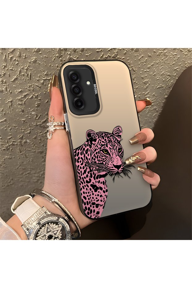 Samsung Galaxy A26 Compatible Silicone Edge Hard Back Anti-Fall Phone Case Pink Leopard
