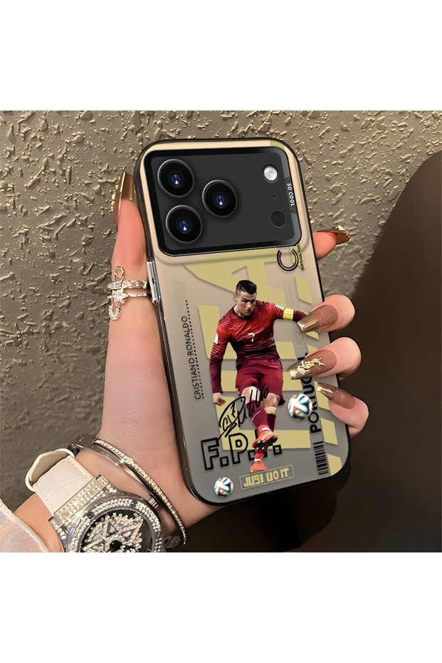 iPhone 17/18 Pro Max Compatible Silicone Edge Hard Back Anti-Fall Phone Case with Cr7 Pattern