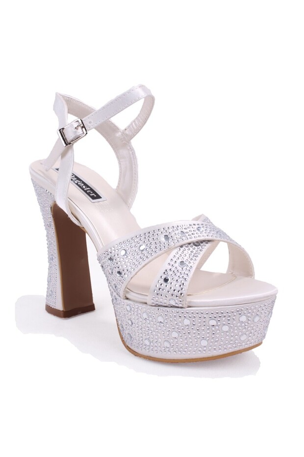 Dza07-771900 Satin Cross Strap 12 cm Thick Heeled Platform Women's Shoes