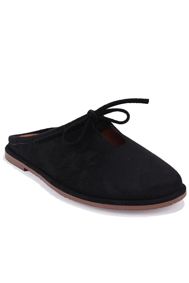 Dza07-1048F16 Black Suede Flat Heel Women's Slipper