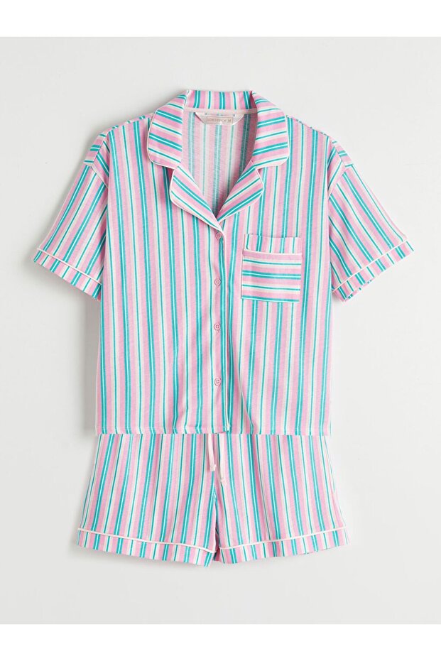 Shirt Collar Striped Women's Shorts Pajama Set