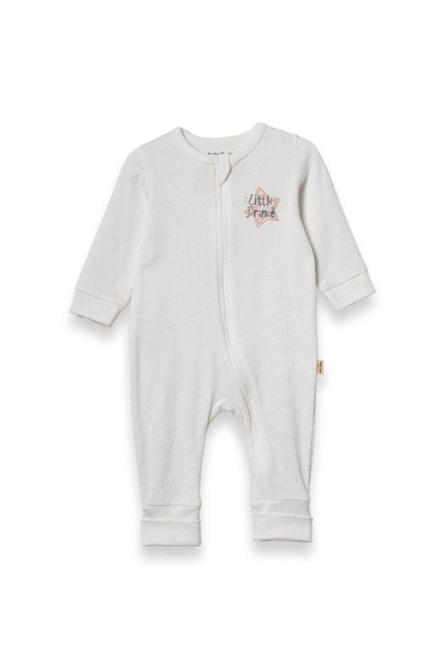 100% Cotton Organic Cotton , Rib Knit Zippered Baby Rompers–Little Prince Printed , Long Sleeve, Newborn and Infant