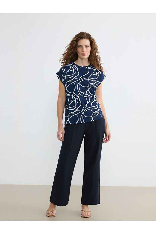 Crew Neck Patterned Blouse - 2