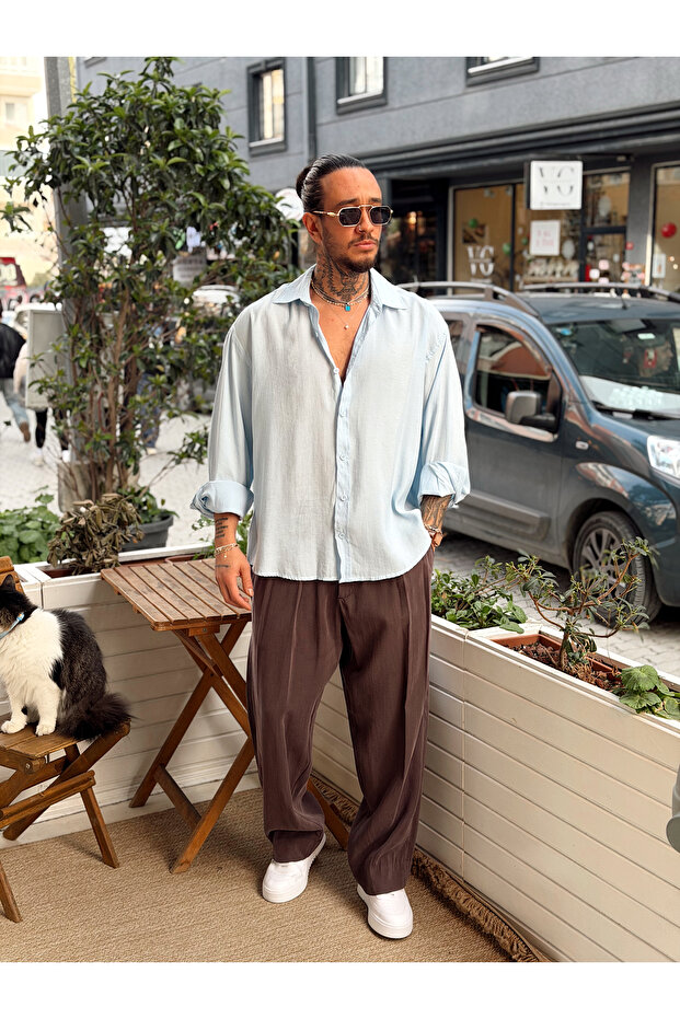 Oversize Basic Modal Gömlek bebemavi - 2