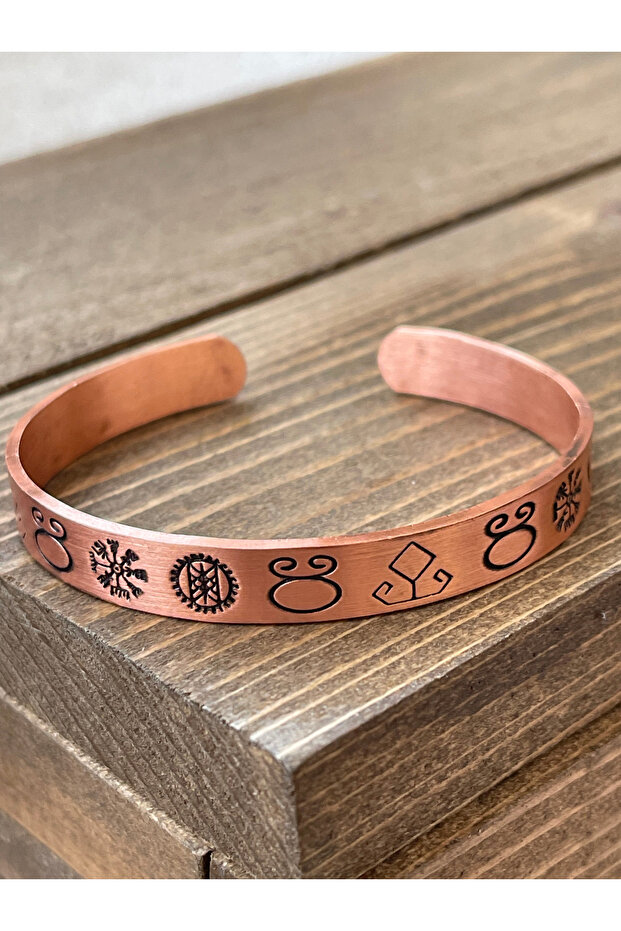 Handmade Motif-Engraved Copper Bracelet, Adjustable Size Copper Bracelet 8
