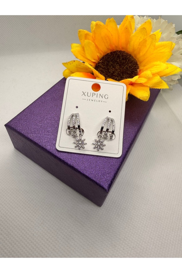 Xuping Zircon Stone Multi-Layer Flower-Tipped Steel Earrings