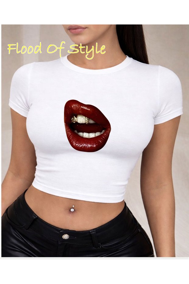 White Babby Tee Lip Custom Design