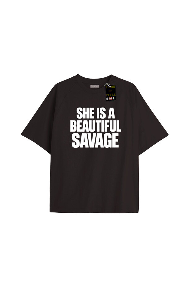 Black Oversized t Shirt She Is Beautiful and Wild Woman Custom Design
