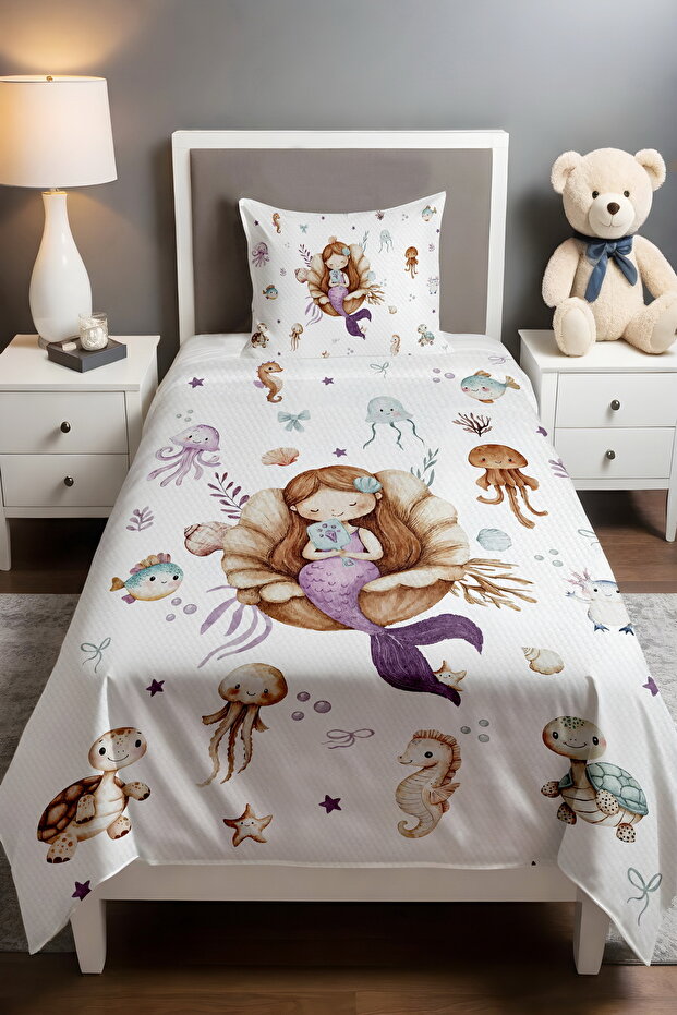 Mermaid Tale Tale Patterned Single Baby Kids Piqué Set