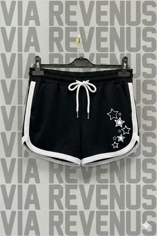 Star Printed Piped Detail Custom Jersey Fabric Casual Sports Shorts