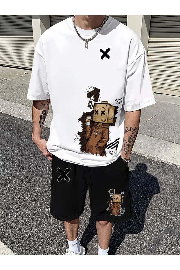 Unisex Good Person X Printed Special Design Oversized T-Shirt and Shorts Set - Top and Bottom Set