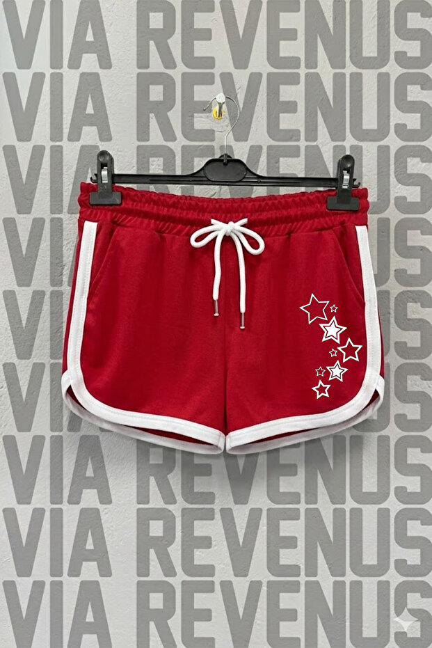 Star Printed Piped Detail Custom Jersey Fabric Casual Sports Shorts