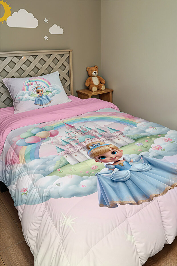 Colorful Fairy Tale World Patterned Single Duvet and Pillowcase